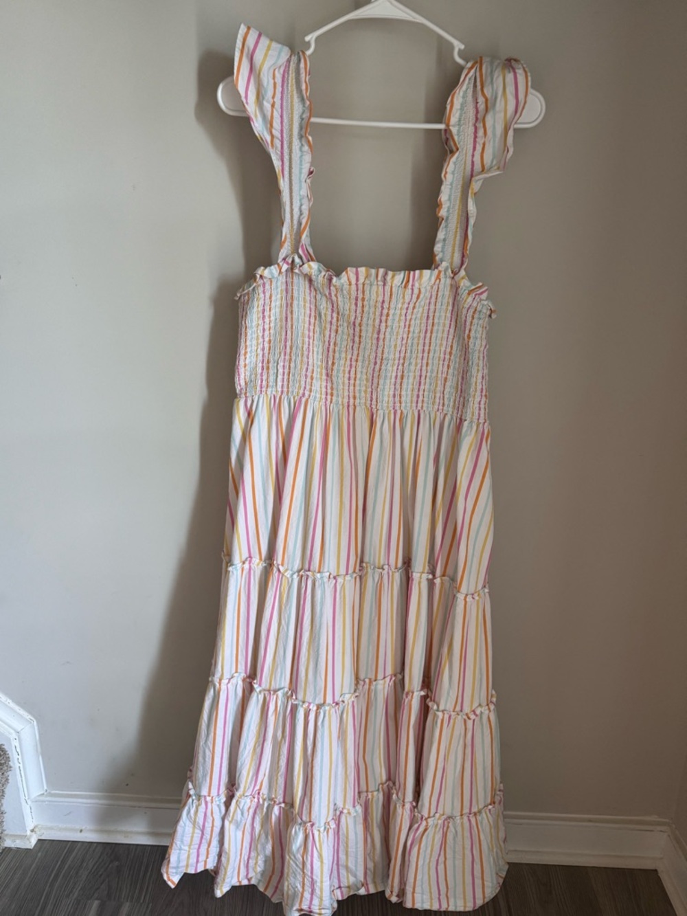 crown & ivy Pastel Multi-Stripe Ruffle Strap Sundress